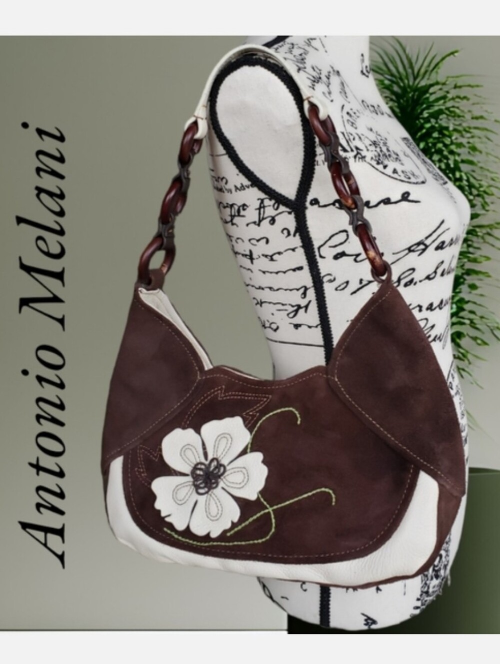 Antonio Malani Suede W/ Floral Accent Shoulder Bag